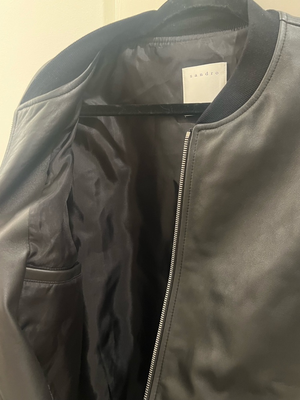 NWT Sandro Black Lamb Leather Bomber Jacket $1120 - Picture 5 of 8